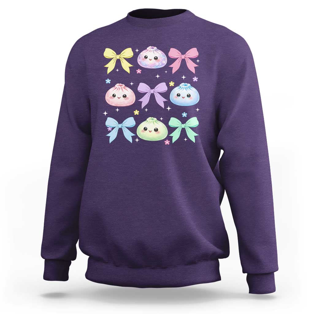 Kawaii Dumpling and Bows Aesthetic Graphic Sweatshirt Cute Pastel Bao Dim Sum Coquette Aesthetic