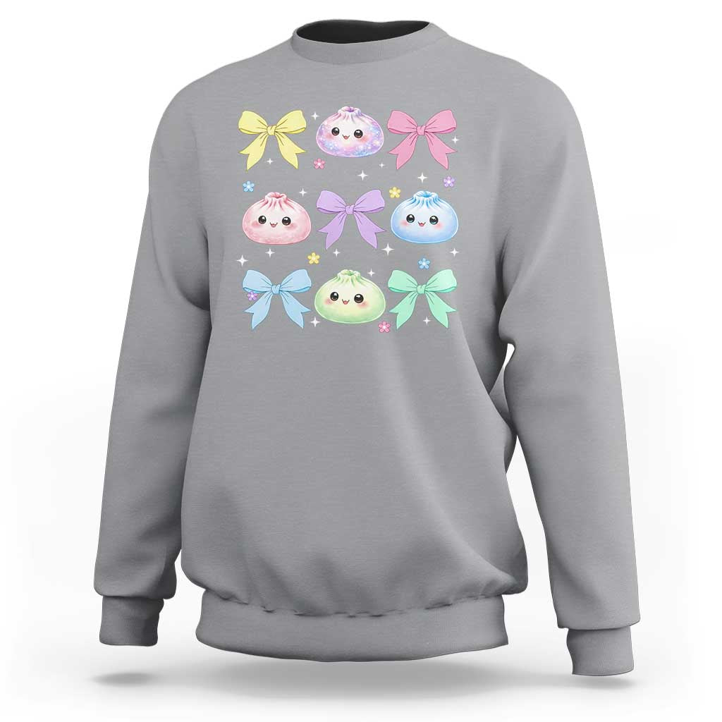 Kawaii Dumpling and Bows Aesthetic Graphic Sweatshirt Cute Pastel Bao Dim Sum Coquette Aesthetic