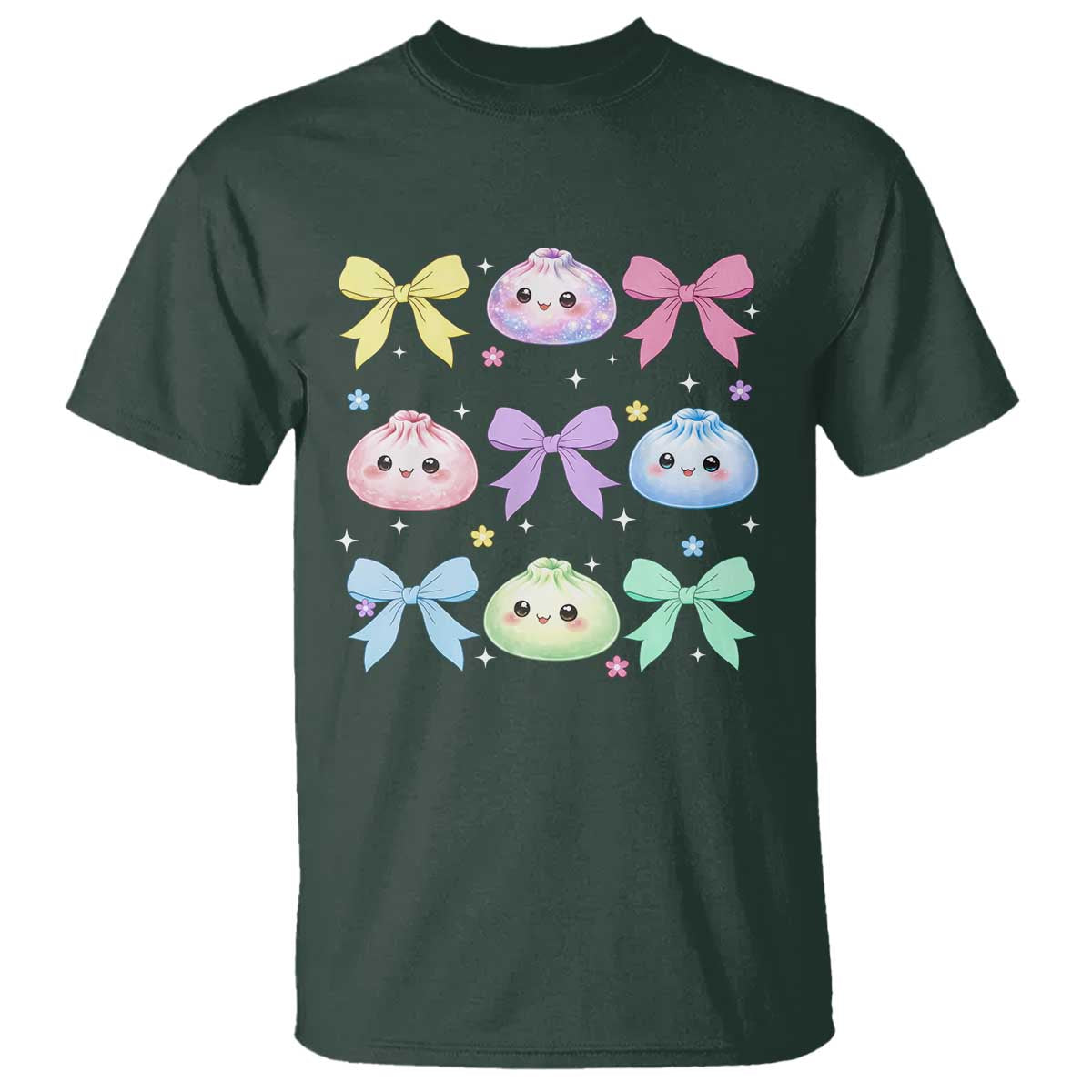 Kawaii Dumpling and Bows Aesthetic Graphic T Shirt Cute Pastel Bao Dim Sum Coquette Aesthetic