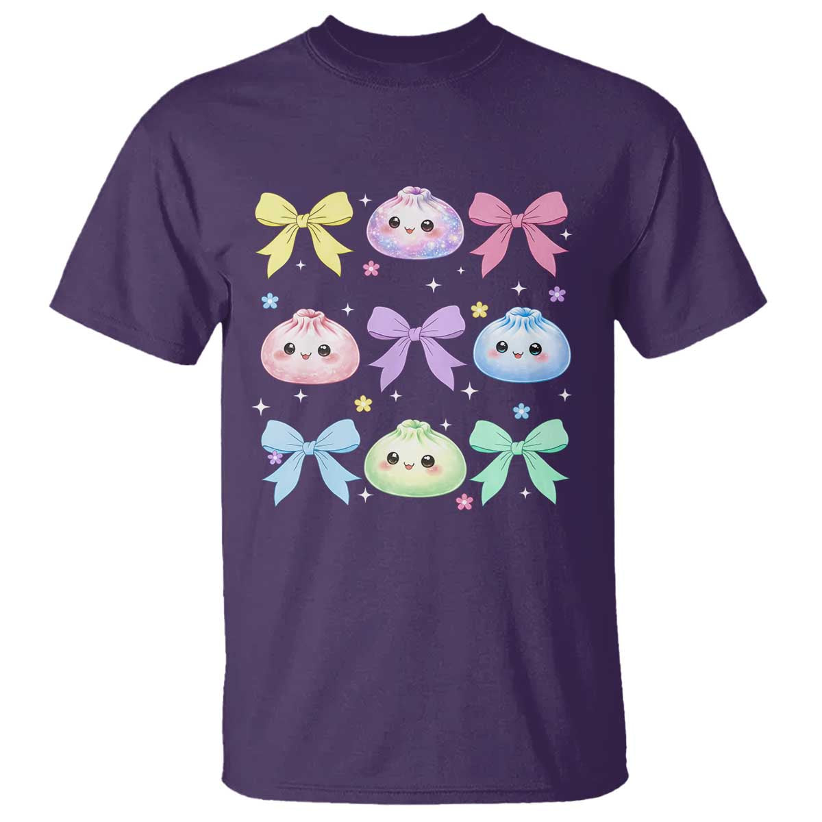 Kawaii Dumpling and Bows Aesthetic Graphic T Shirt Cute Pastel Bao Dim Sum Coquette Aesthetic