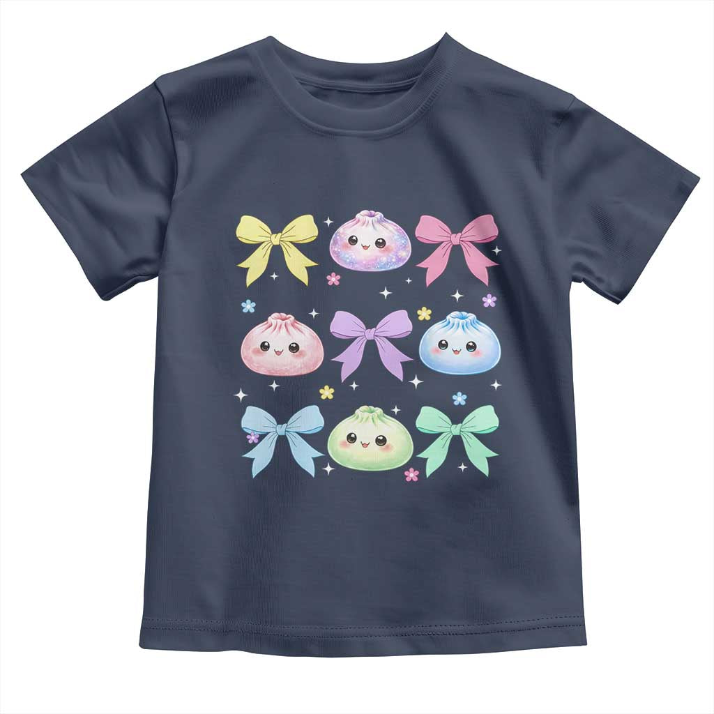 Kawaii Dumpling and Bows Aesthetic Graphic Toddler T Shirt Cute Pastel Bao Dim Sum Coquette Aesthetic