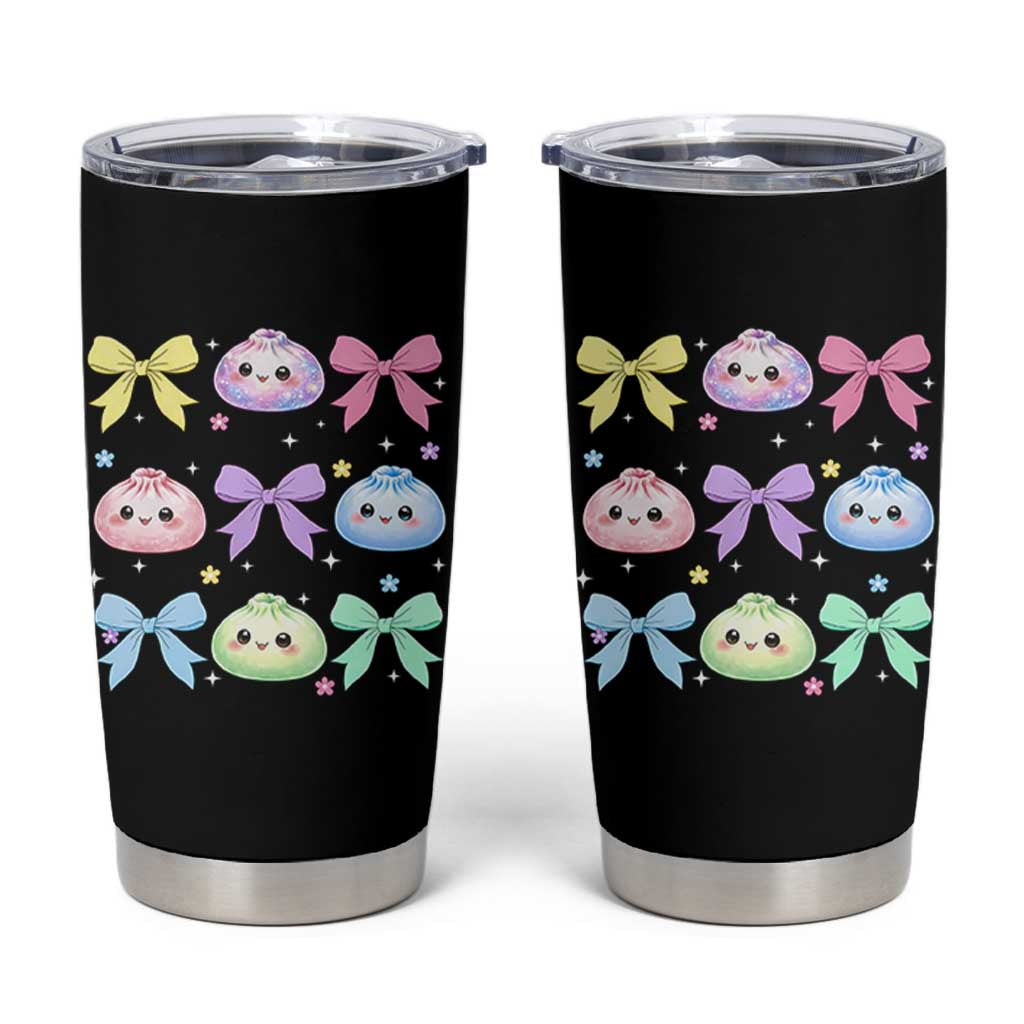 Kawaii Dumpling and Bows Aesthetic Graphic Tumbler Cup Cute Pastel Bao Dim Sum Coquette Aesthetic