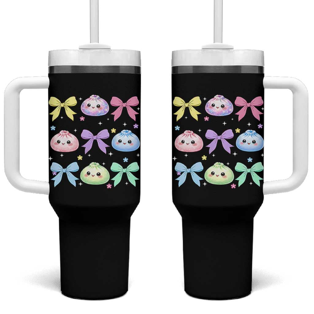 Kawaii Dumpling and Bows Aesthetic Graphic Tumbler With Handle Cute Pastel Bao Dim Sum Coquette Aesthetic