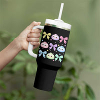 Kawaii Dumpling and Bows Aesthetic Graphic Tumbler With Handle Cute Pastel Bao Dim Sum Coquette Aesthetic