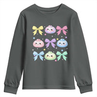 Kawaii Dumpling and Bows Aesthetic Graphic Youth Sweatshirt Cute Pastel Bao Dim Sum Coquette Aesthetic