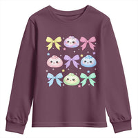 Kawaii Dumpling and Bows Aesthetic Graphic Youth Sweatshirt Cute Pastel Bao Dim Sum Coquette Aesthetic