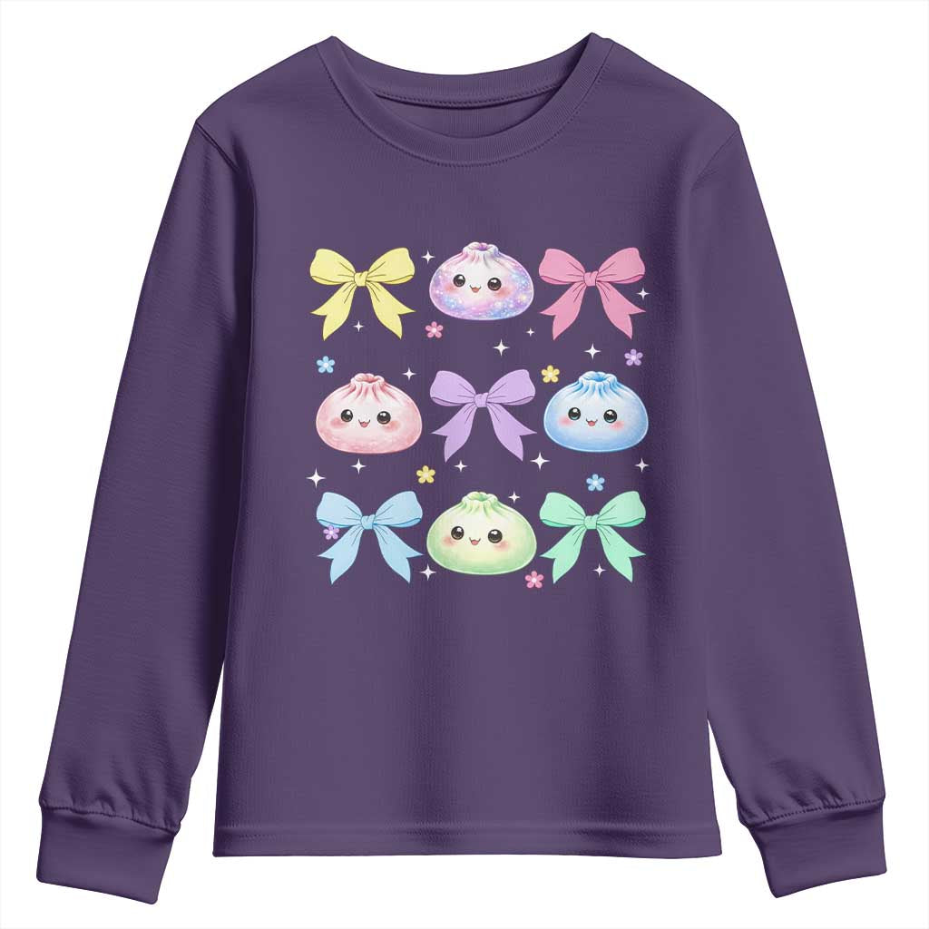 Kawaii Dumpling and Bows Aesthetic Graphic Youth Sweatshirt Cute Pastel Bao Dim Sum Coquette Aesthetic