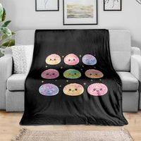 Kawaii Glitter Dumpling Face Grid Graphic Throw Blanket Cute Pastel Bao Emoji Expressions