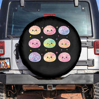 Kawaii Glitter Dumpling Face Grid Graphic Spare Tire Cover Cute Pastel Bao Emoji Expressions