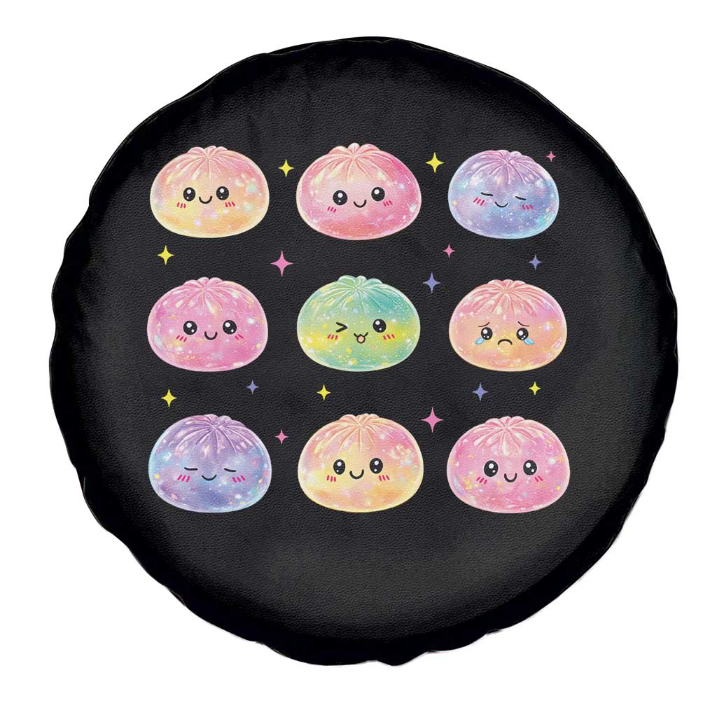 Kawaii Glitter Dumpling Face Grid Graphic Spare Tire Cover Cute Pastel Bao Emoji Expressions