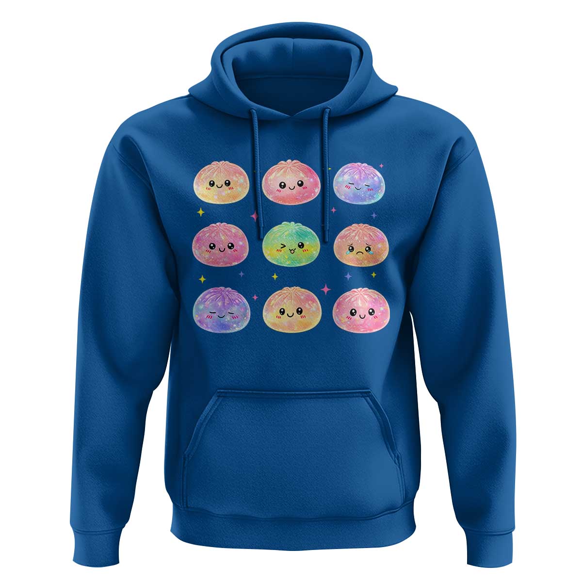 Kawaii Glitter Dumpling Face Grid Graphic Hoodie Cute Pastel Bao Emoji Expressions