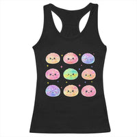 Kawaii Glitter Dumpling Face Grid Graphic Racerback Tank Top Cute Pastel Bao Emoji Expressions