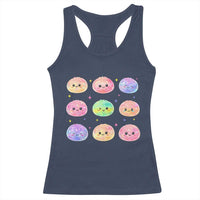 Kawaii Glitter Dumpling Face Grid Graphic Racerback Tank Top Cute Pastel Bao Emoji Expressions