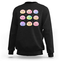 Kawaii Glitter Dumpling Face Grid Graphic Sweatshirt Cute Pastel Bao Emoji Expressions