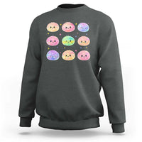 Kawaii Glitter Dumpling Face Grid Graphic Sweatshirt Cute Pastel Bao Emoji Expressions