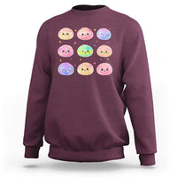 Kawaii Glitter Dumpling Face Grid Graphic Sweatshirt Cute Pastel Bao Emoji Expressions