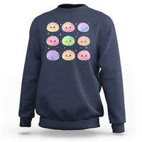 Kawaii Glitter Dumpling Face Grid Graphic Sweatshirt Cute Pastel Bao Emoji Expressions