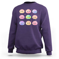 Kawaii Glitter Dumpling Face Grid Graphic Sweatshirt Cute Pastel Bao Emoji Expressions