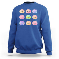 Kawaii Glitter Dumpling Face Grid Graphic Sweatshirt Cute Pastel Bao Emoji Expressions