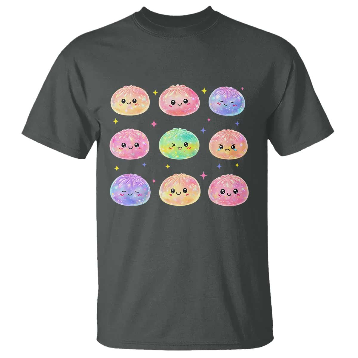 Kawaii Glitter Dumpling Face Grid Graphic T Shirt Cute Pastel Bao Emoji Expressions