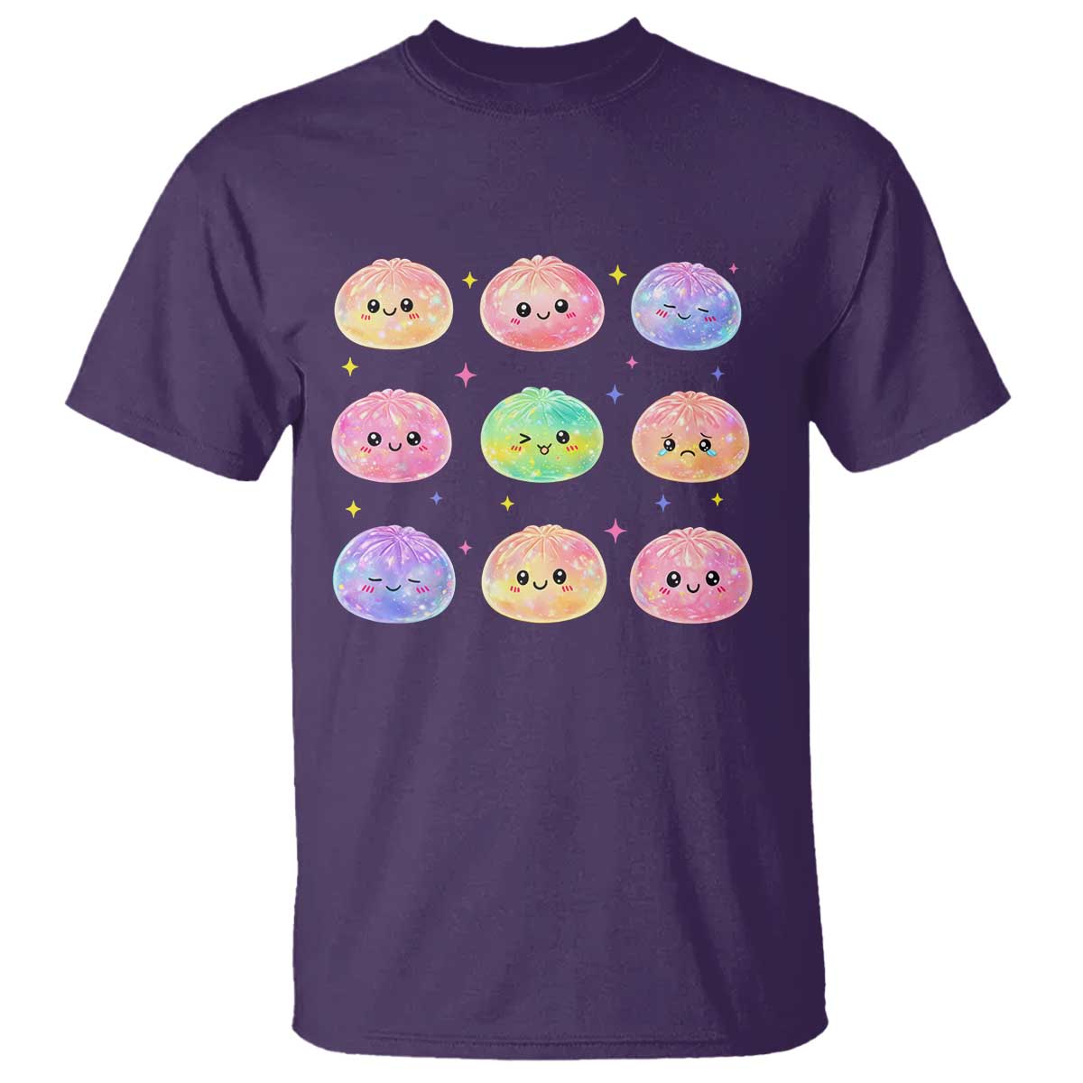 Kawaii Glitter Dumpling Face Grid Graphic T Shirt Cute Pastel Bao Emoji Expressions