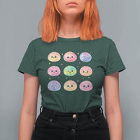 Kawaii Glitter Dumpling Face Grid Graphic T Shirt For Women Cute Pastel Bao Emoji Expressions
