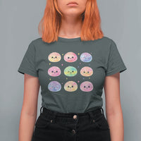 Kawaii Glitter Dumpling Face Grid Graphic T Shirt For Women Cute Pastel Bao Emoji Expressions