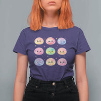 Kawaii Glitter Dumpling Face Grid Graphic T Shirt For Women Cute Pastel Bao Emoji Expressions