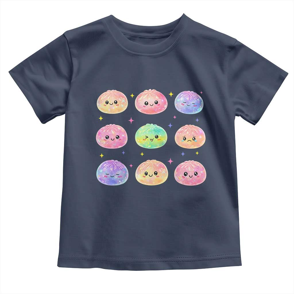 Kawaii Glitter Dumpling Face Grid Graphic Toddler T Shirt Cute Pastel Bao Emoji Expressions
