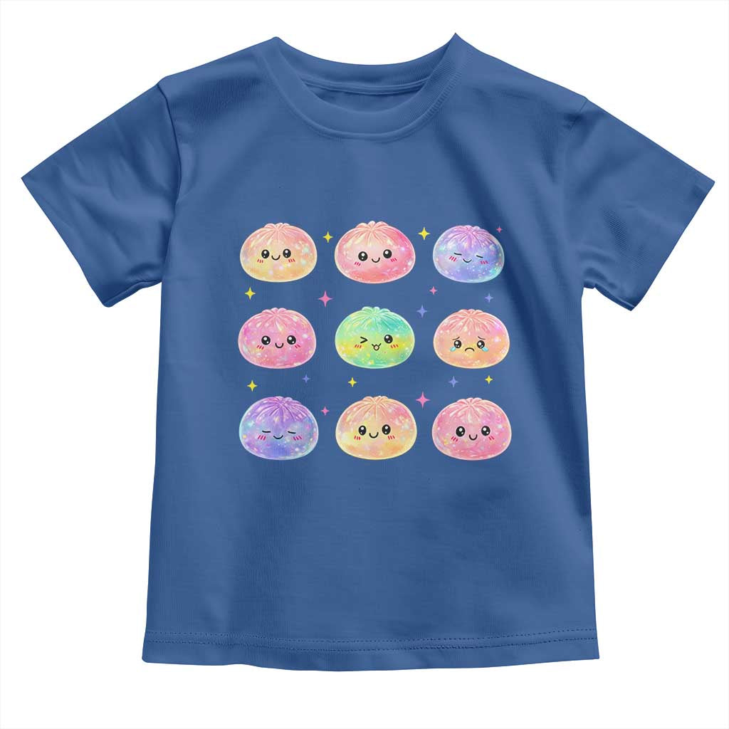 Kawaii Glitter Dumpling Face Grid Graphic Toddler T Shirt Cute Pastel Bao Emoji Expressions