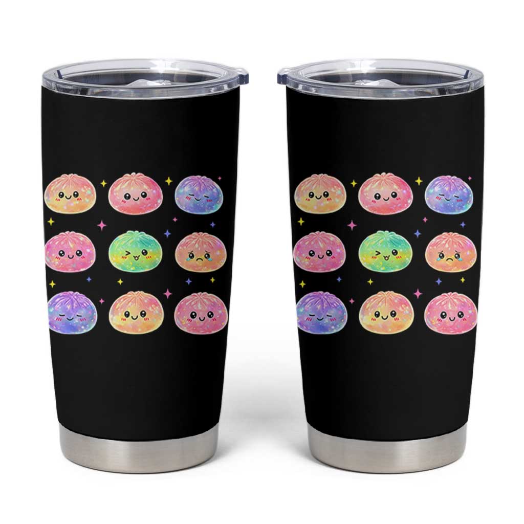 Kawaii Glitter Dumpling Face Grid Graphic Tumbler Cup Cute Pastel Bao Emoji Expressions