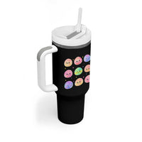Kawaii Glitter Dumpling Face Grid Graphic Tumbler With Handle Cute Pastel Bao Emoji Expressions