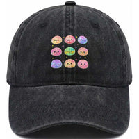 Kawaii Glitter Dumpling Face Grid Graphic Washed Cotton Baseball Cap Cute Pastel Bao Emoji Expressions