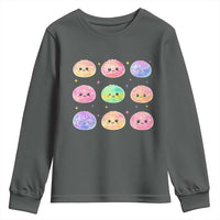 Kawaii Glitter Dumpling Face Grid Graphic Youth Sweatshirt Cute Pastel Bao Emoji Expressions