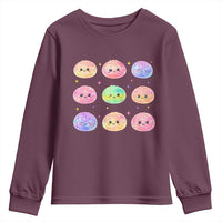 Kawaii Glitter Dumpling Face Grid Graphic Youth Sweatshirt Cute Pastel Bao Emoji Expressions