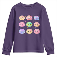 Kawaii Glitter Dumpling Face Grid Graphic Youth Sweatshirt Cute Pastel Bao Emoji Expressions