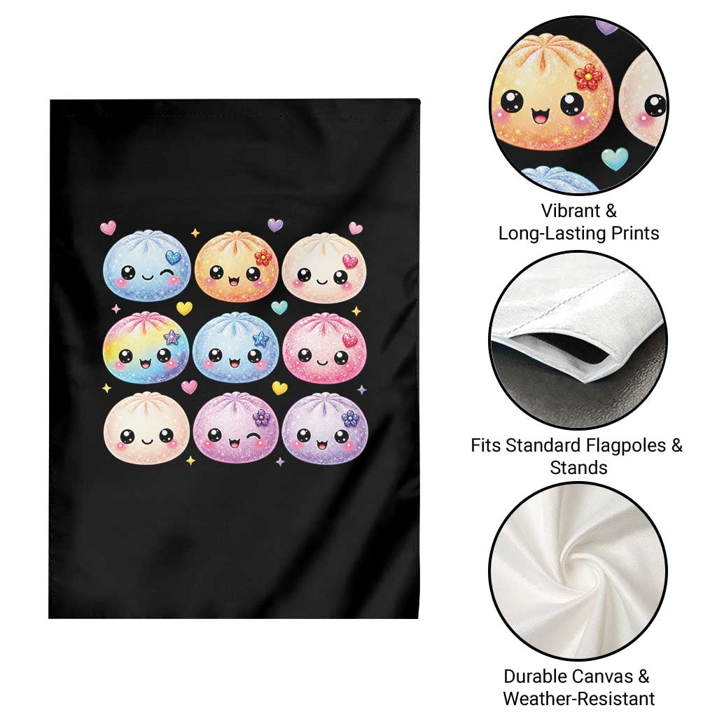Kawaii Glitter Dumpling Bao Dim Sum Graphic Garden Flag Cute Pastel Foodie Squishy Hearts and Flowers