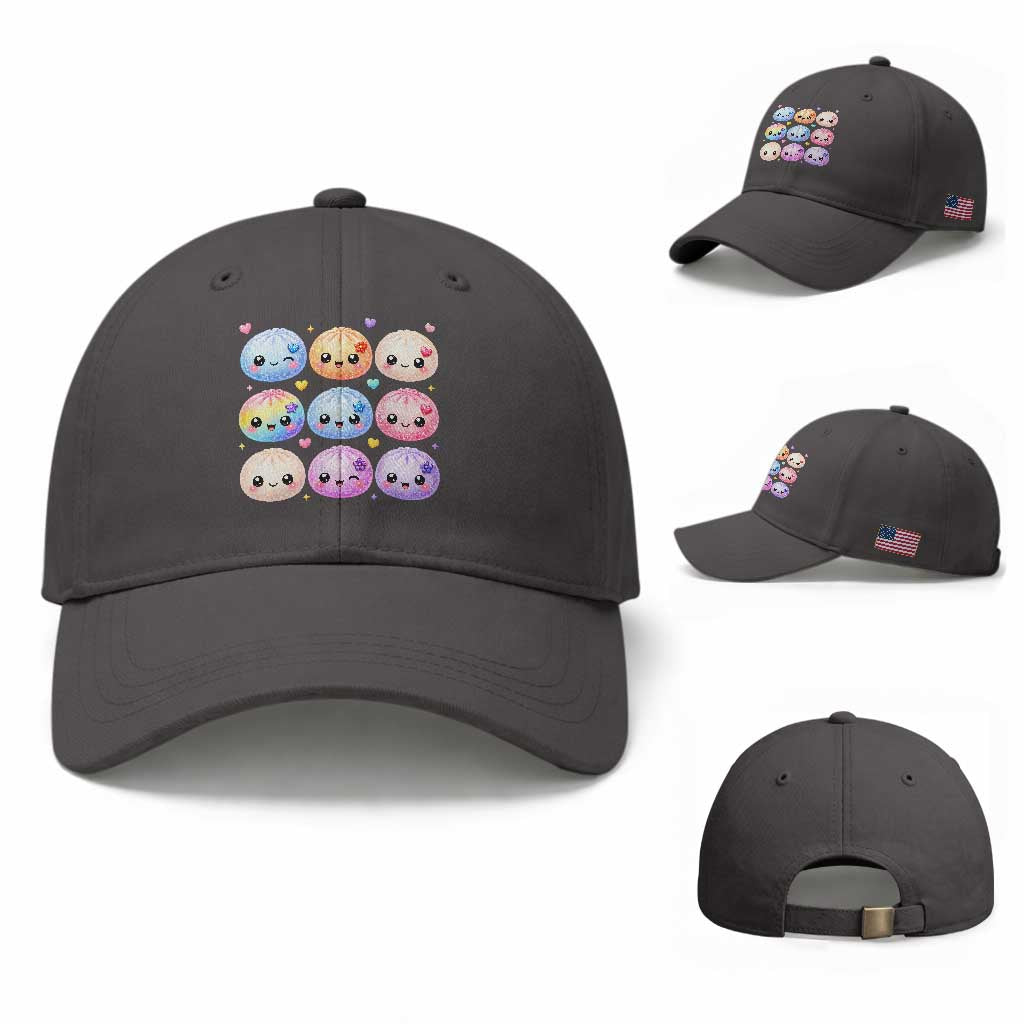 Kawaii Glitter Dumpling Bao Dim Sum Graphic Baseball Cap Cute Pastel Foodie Squishy Hearts and Flowers