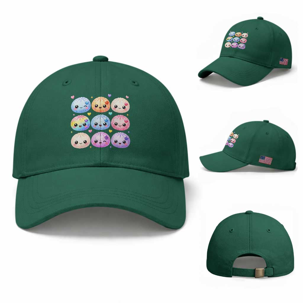 Kawaii Glitter Dumpling Bao Dim Sum Graphic Baseball Cap Cute Pastel Foodie Squishy Hearts and Flowers