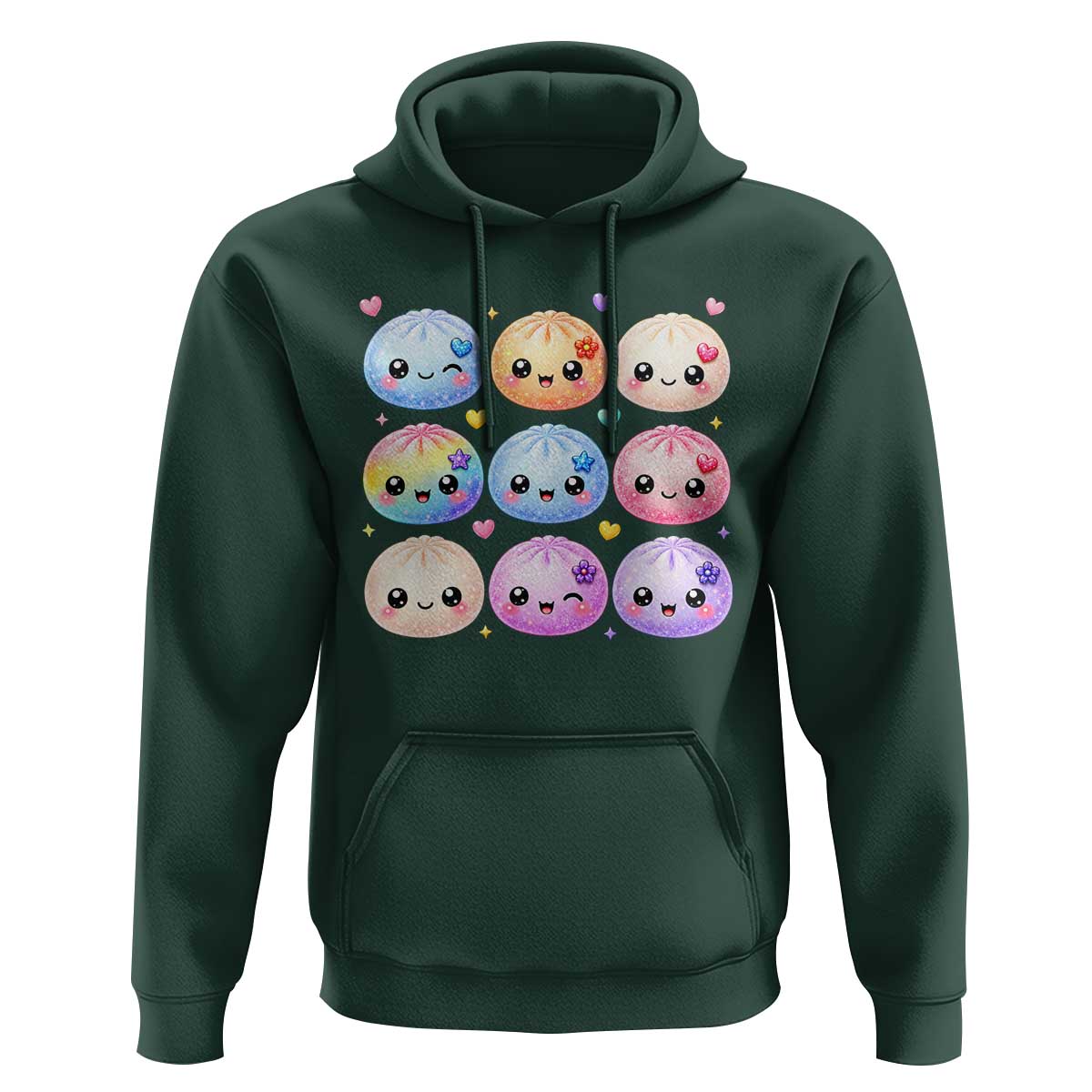 Kawaii Glitter Dumpling Bao Dim Sum Graphic Hoodie Cute Pastel Foodie Squishy Hearts and Flowers