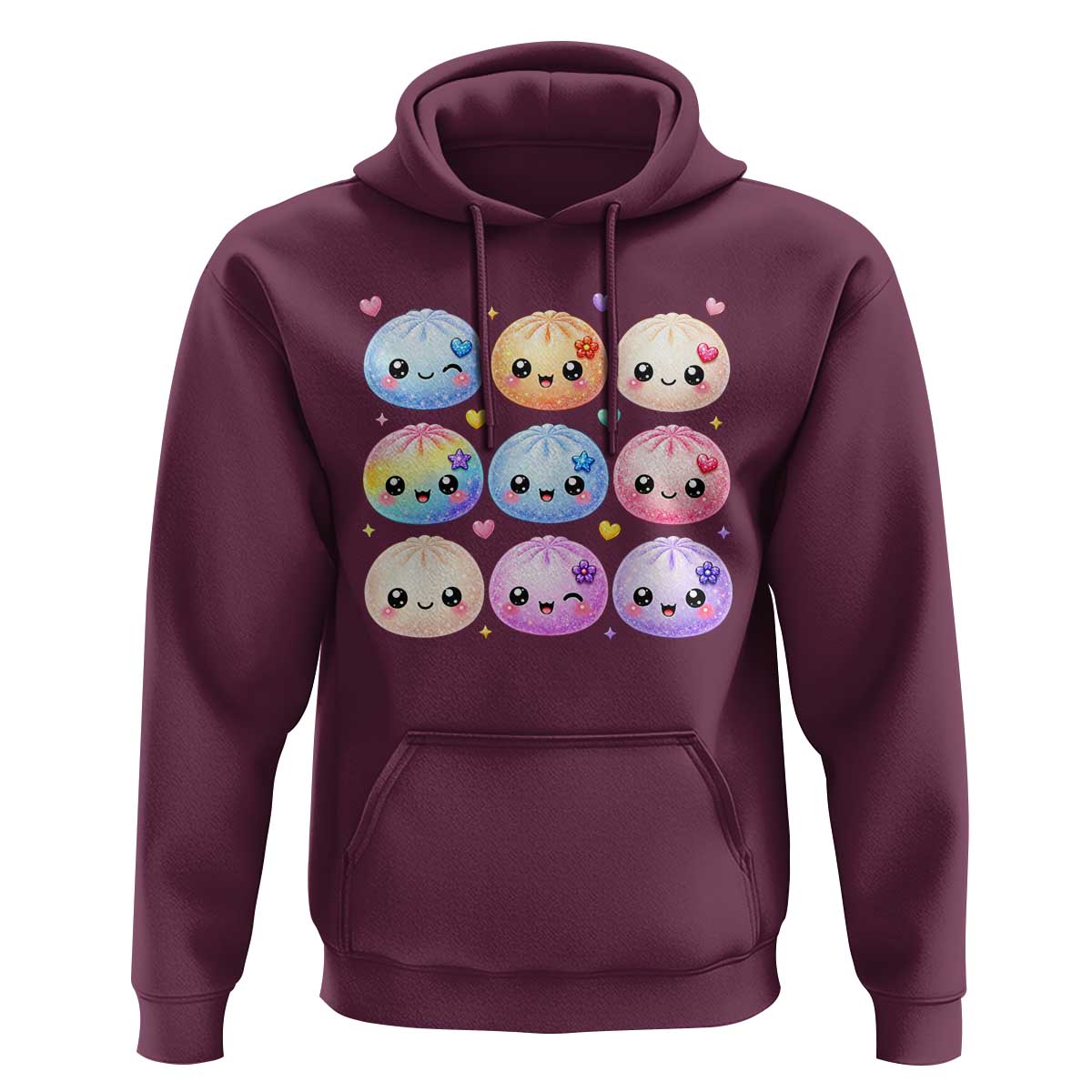 Kawaii Glitter Dumpling Bao Dim Sum Graphic Hoodie Cute Pastel Foodie Squishy Hearts and Flowers