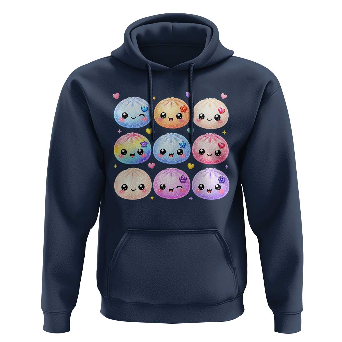Kawaii Glitter Dumpling Bao Dim Sum Graphic Hoodie Cute Pastel Foodie Squishy Hearts and Flowers