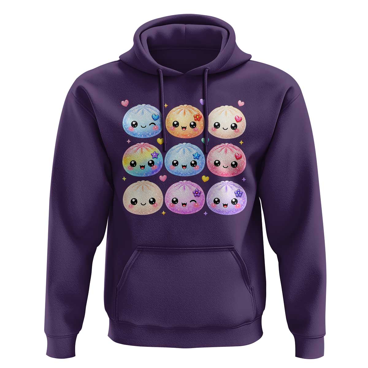 Kawaii Glitter Dumpling Bao Dim Sum Graphic Hoodie Cute Pastel Foodie Squishy Hearts and Flowers