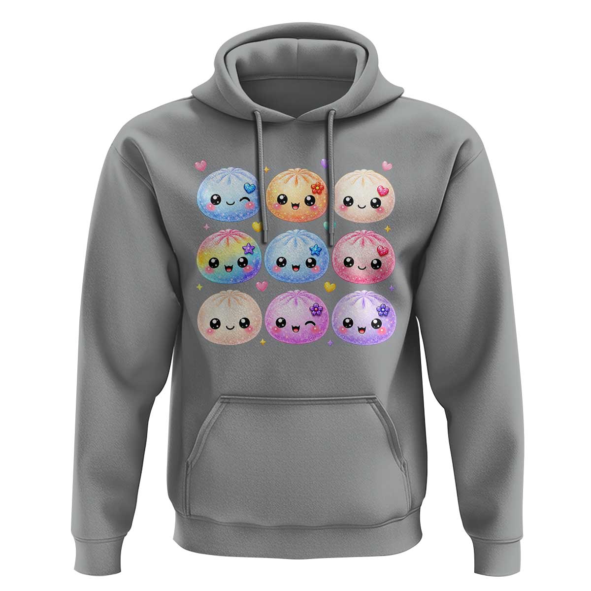 Kawaii Glitter Dumpling Bao Dim Sum Graphic Hoodie Cute Pastel Foodie Squishy Hearts and Flowers