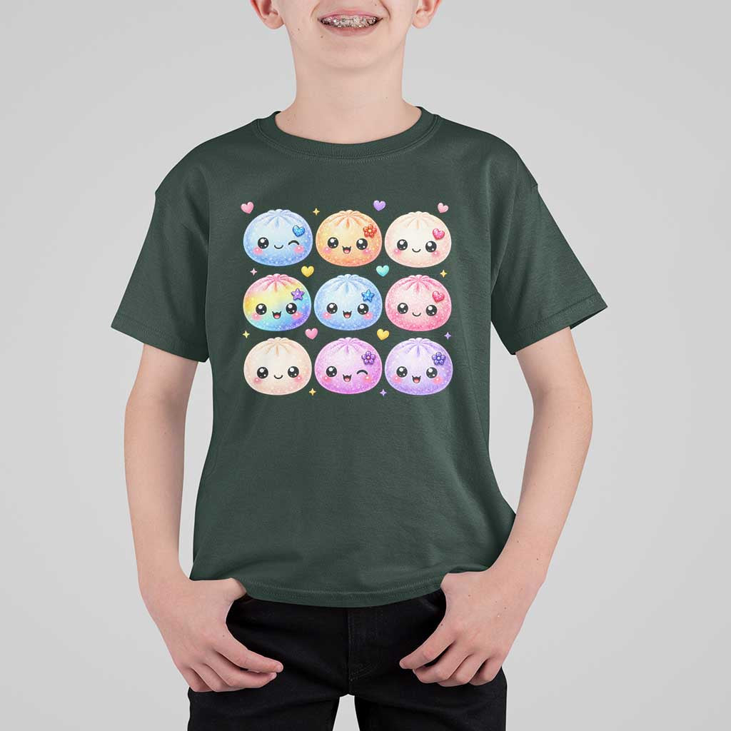Kawaii Glitter Dumpling Bao Dim Sum Graphic T Shirt For Kid Cute Pastel Foodie Squishy Hearts and Flowers