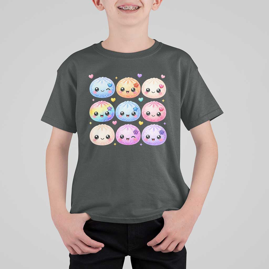 Kawaii Glitter Dumpling Bao Dim Sum Graphic T Shirt For Kid Cute Pastel Foodie Squishy Hearts and Flowers