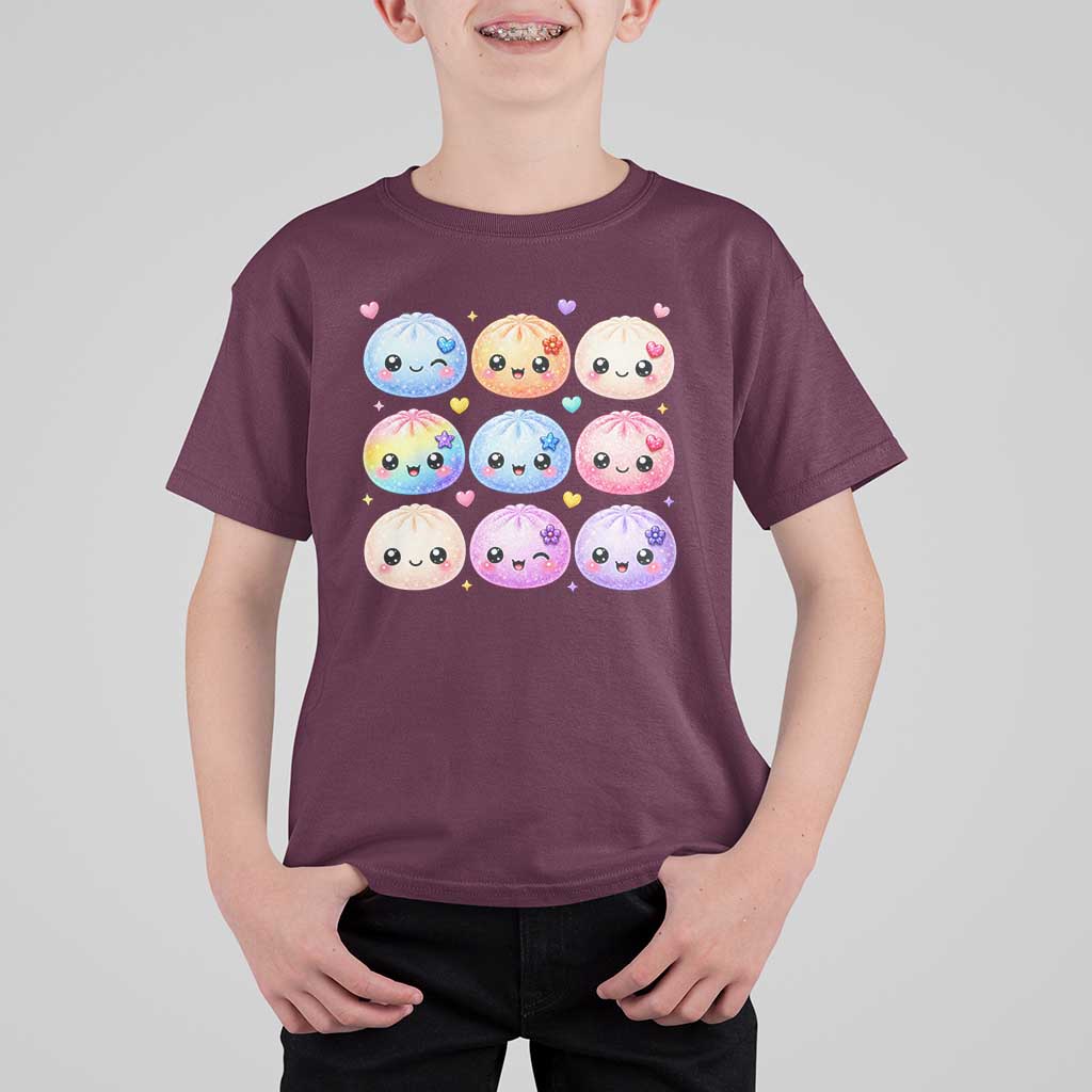 Kawaii Glitter Dumpling Bao Dim Sum Graphic T Shirt For Kid Cute Pastel Foodie Squishy Hearts and Flowers