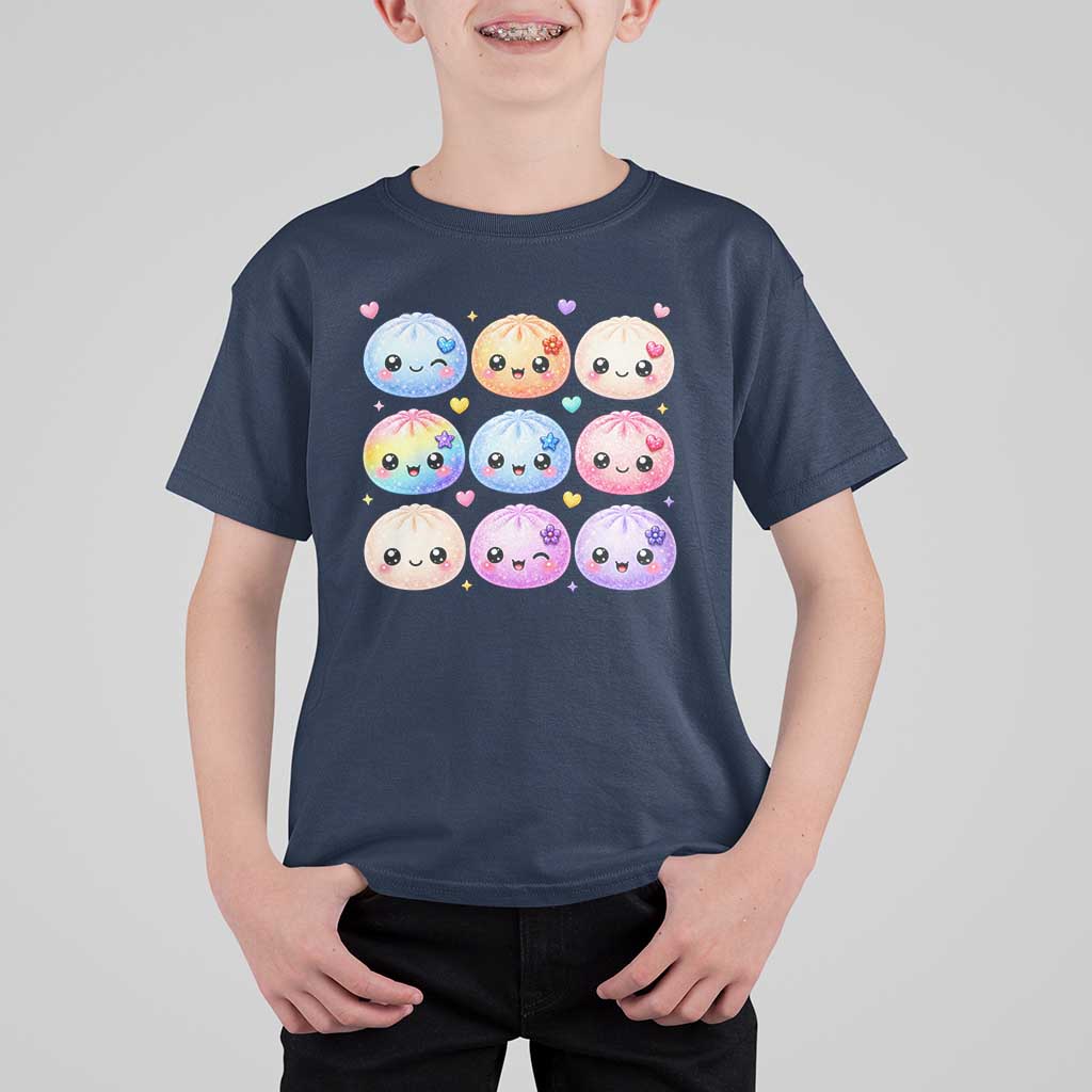 Kawaii Glitter Dumpling Bao Dim Sum Graphic T Shirt For Kid Cute Pastel Foodie Squishy Hearts and Flowers