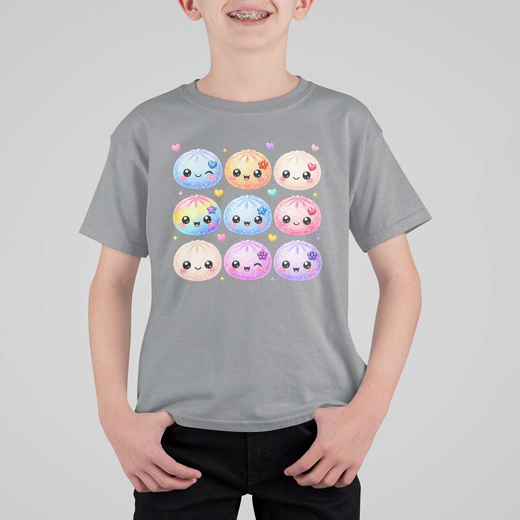 Kawaii Glitter Dumpling Bao Dim Sum Graphic T Shirt For Kid Cute Pastel Foodie Squishy Hearts and Flowers