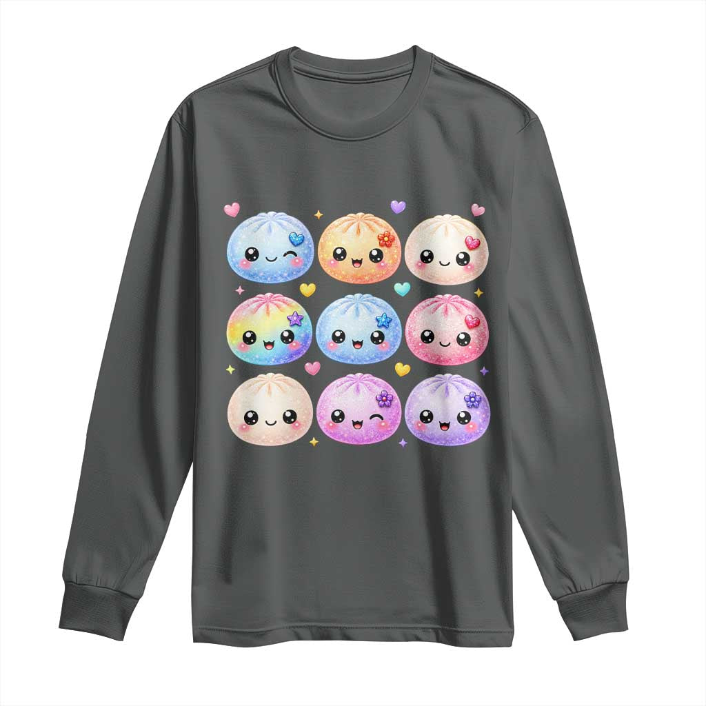 Kawaii Glitter Dumpling Bao Dim Sum Graphic Long Sleeve Shirt Cute Pastel Foodie Squishy Hearts and Flowers